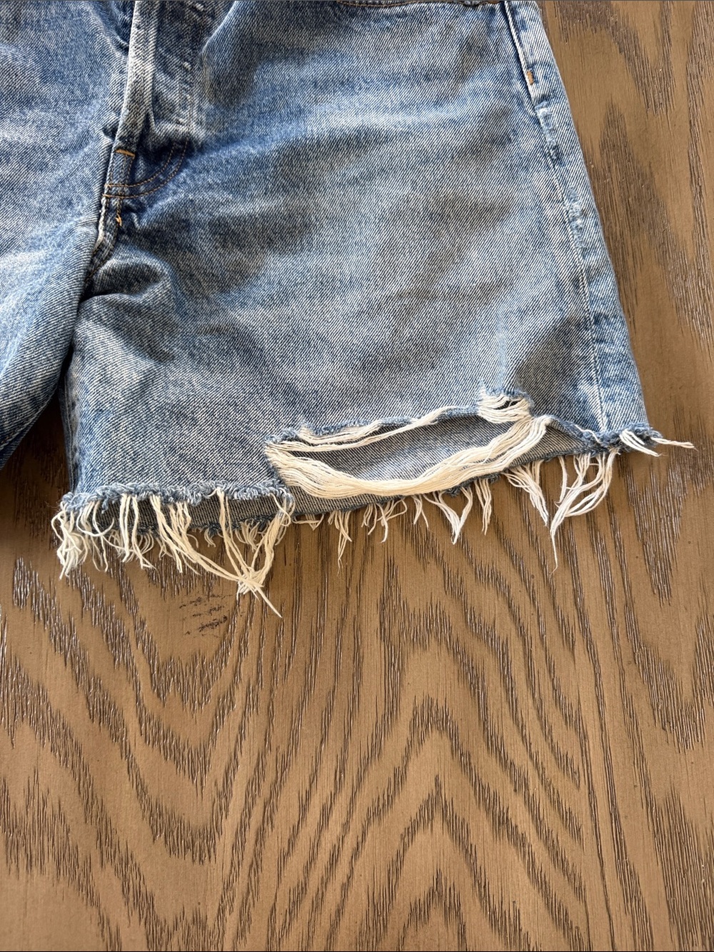 Agolde Light Blue Distressed High-Rise Jean Shorts - Picture 5 of 11